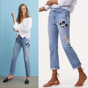 Loft Embroidered Floral Vintage Straight Leg Jean - image 1